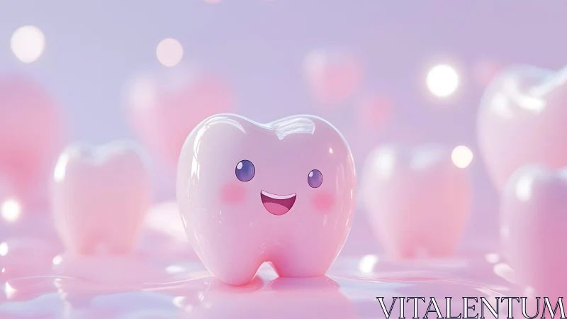 Cute Smiling Cartoon Tooth in Soft Pastel 3D Illustration.
