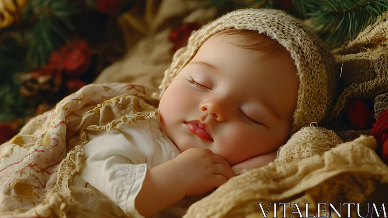 Softly dreaming baby rests in warm, cozy knitted layers