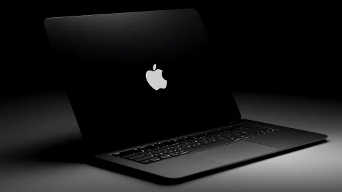 Sleek black laptop in low key studio lighting on desk surface.