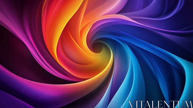 Radial gradient swirl in multicolor curved digital forms.
