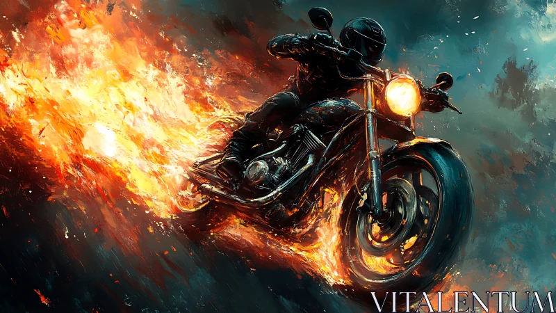 Motorcycle rider speeds through fire with dynamic motion