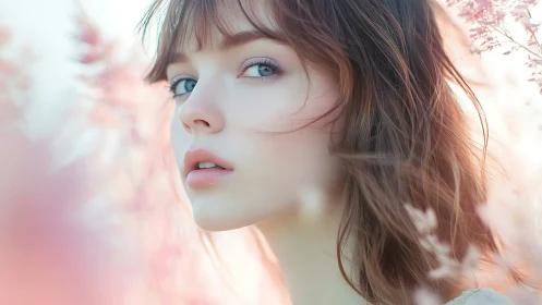 Soft portrait captures young woman in pastel floral haze