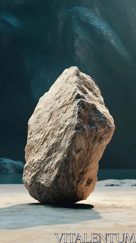 Large weathered rock standing upright on a sandy floor.