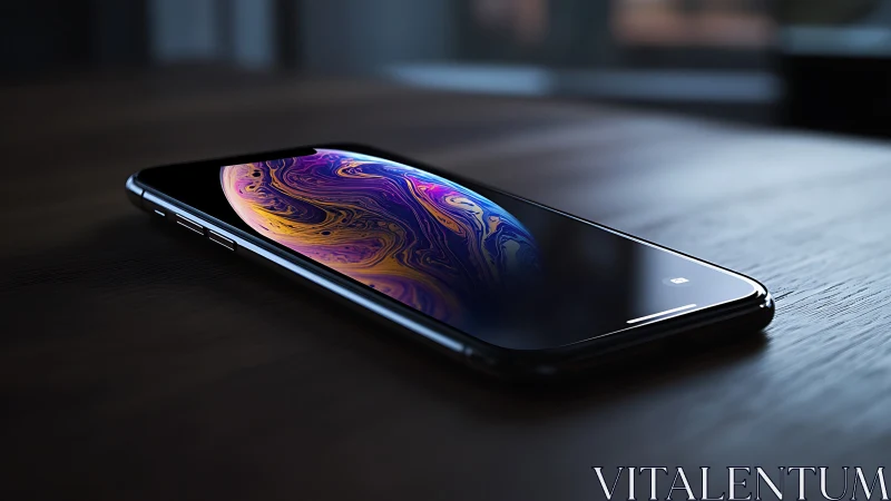 Premium Smartphone with Vibrant Display on Wooden Table