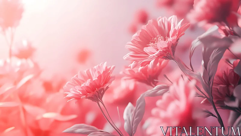 Gerbera Daisies with Selective Focus Bokeh. Pink Tone.