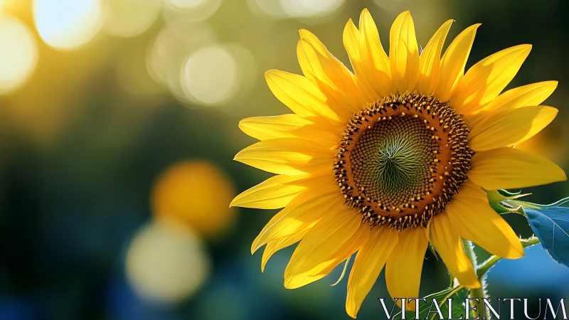Macro sunflower head with radial florets and shallow depth-of-field