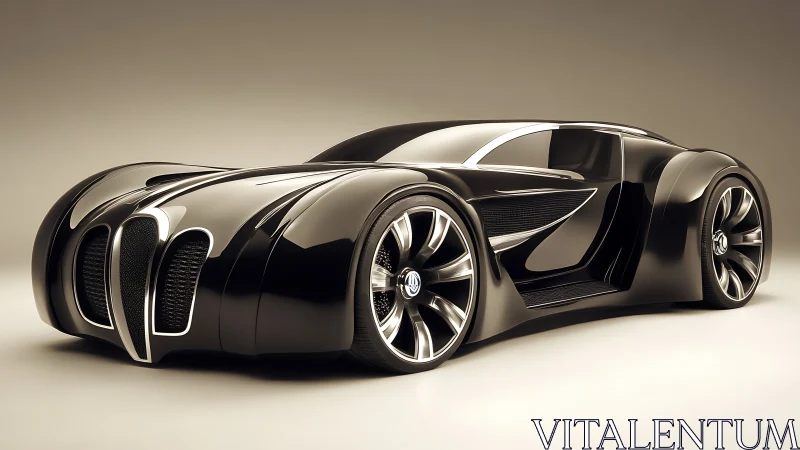 Streamlined black concept supercar with retro grille detailing