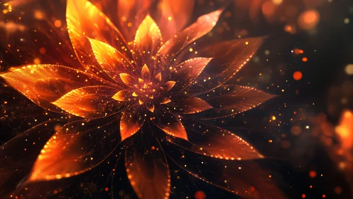 Radial fractal flower rendered with glowing bokeh particle fields