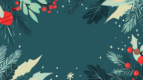 Flat vector holiday foliage border with central copy space.