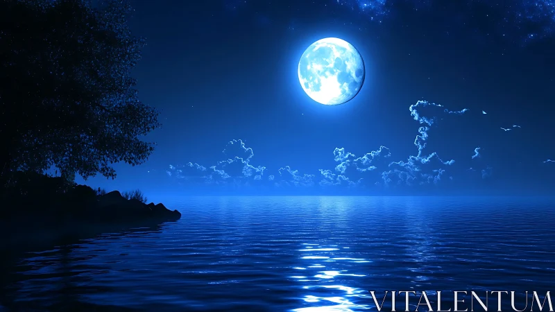 Lunar-reflective nocturnal seascape with high-contrast luminance.