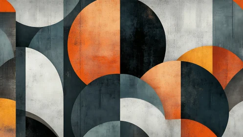 Overlapping semicircles form layered geometric grid with textured patina