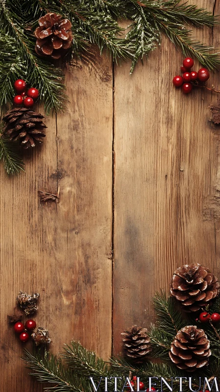 Rustic pine bough frame dusted with winter holiday magic.