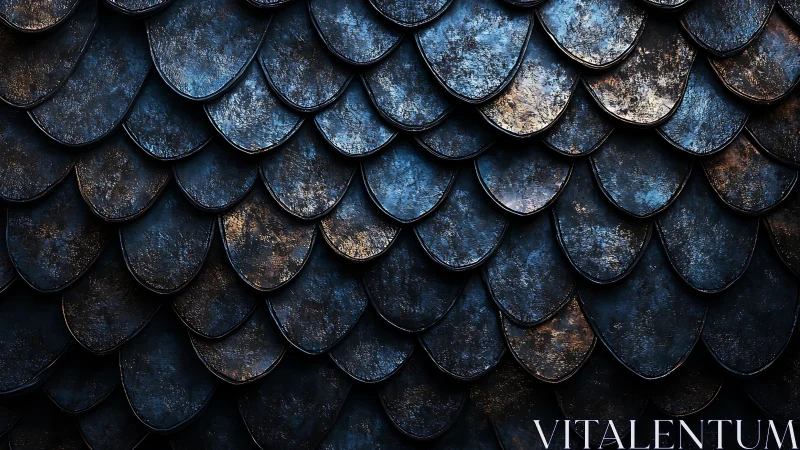 Layered metallic scales show complex specular highlights and decay