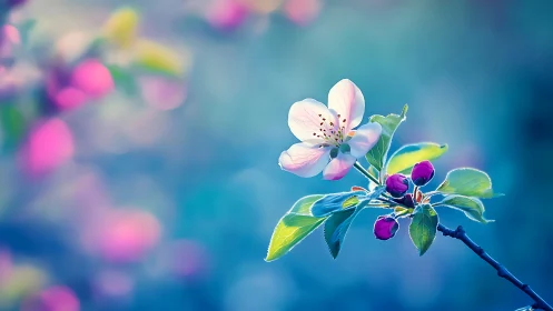 Close-up of single blossom on branch against soft bokeh.