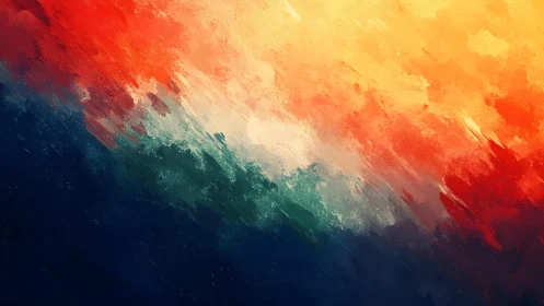 Vivid Abstract Brush Strokes in Warm and Cool Tones, Modern Art Style.