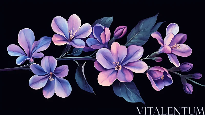 Purple Gradient Flowers on Black Background.