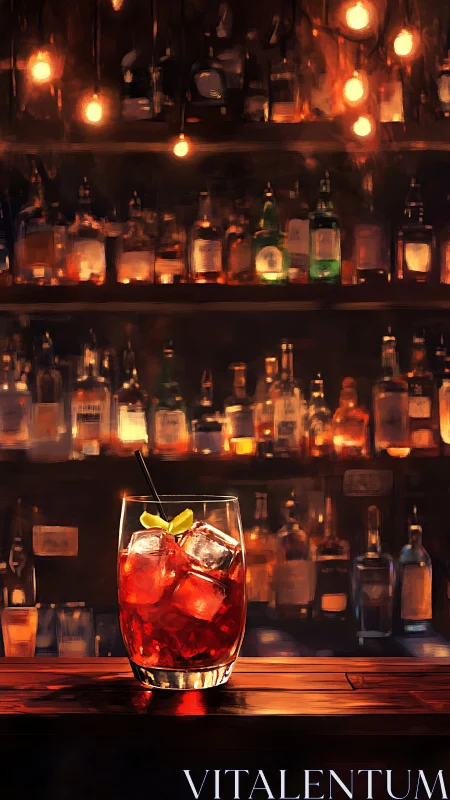 Crimson Cocktail Dreams: A Golden Hour Bar Scene