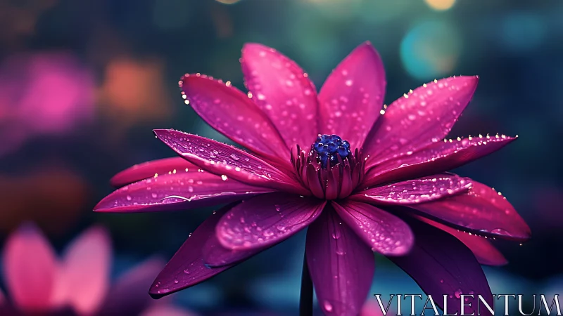 Luminous Magenta Blossom: Dewdrop Dreams Unfold.