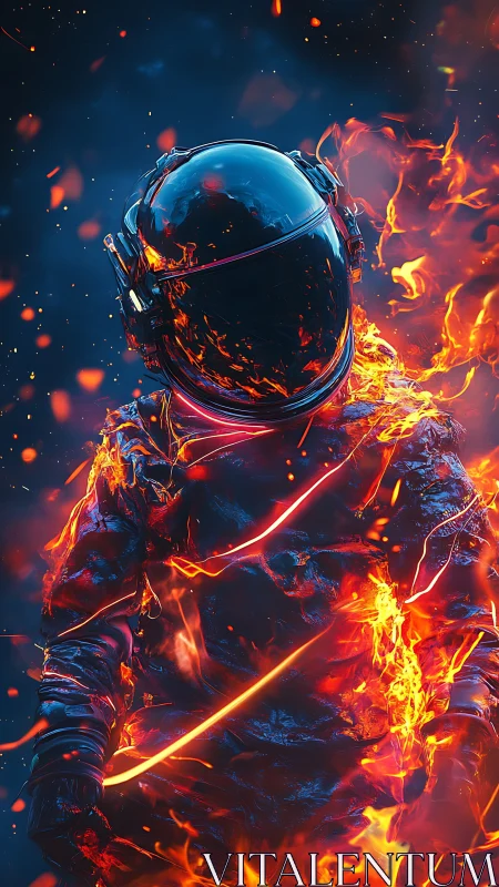 Fiery Astronaut: Cosmic Fusion Rendering with Explosive Energy.