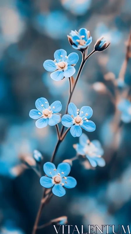 Delicate Blue Flowers with Selective Focus and Bokeh Background.