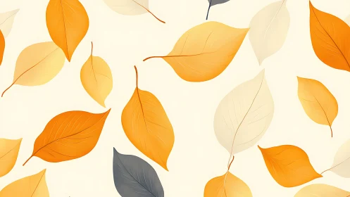 Falling stylized leaves on light background, warm palette.