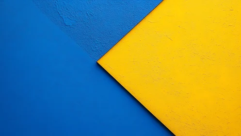 Bold blue and yellow shapes meet in a bright diagonal embrace