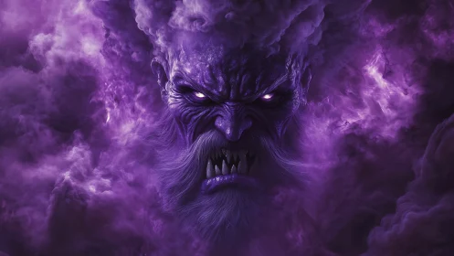 Demonic storm entity emerging from swirling violet clouds.