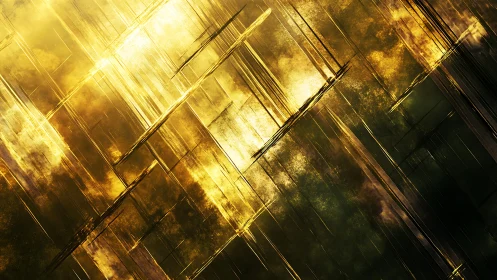 Abstract golden geometric pattern with textured light effects.