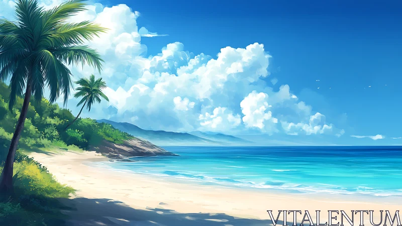 Tropical Beach Sanctuary with Palm Trees and Serene Ocean