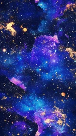 Stardust clouds drift through a deep blue and purple galaxy