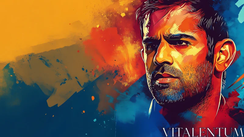 Male portrait rendered in bold multicolor digital painting