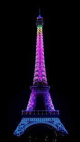 Illuminated tower structure displays multicolor gradient lighting