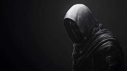 Hooded faceless figure in dark cinematic lighting study.