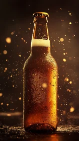 Backlit chilled beer bottle with dynamic golden splash lighting
