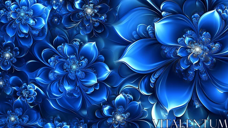 Midnight sapphire blooms unfolding in luminous fractal petals.