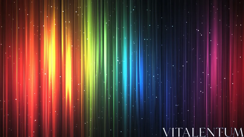 Prismatic light streaks cascading across deep space field.