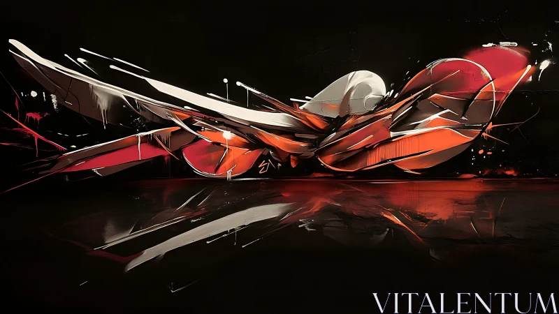 Flowing red abstraction dancing across a dark canvas.