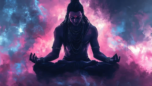 Starlit ascetic funnels cosmic thunder into serene breath