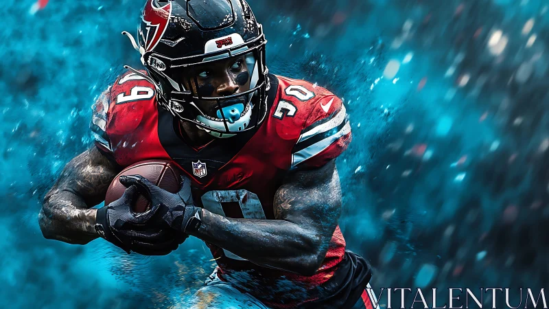 Dynamic gridiron runner in high-saturation digital motion field.