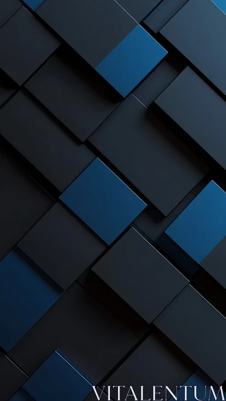 Geometric array of layered blue and black rectangular panels.