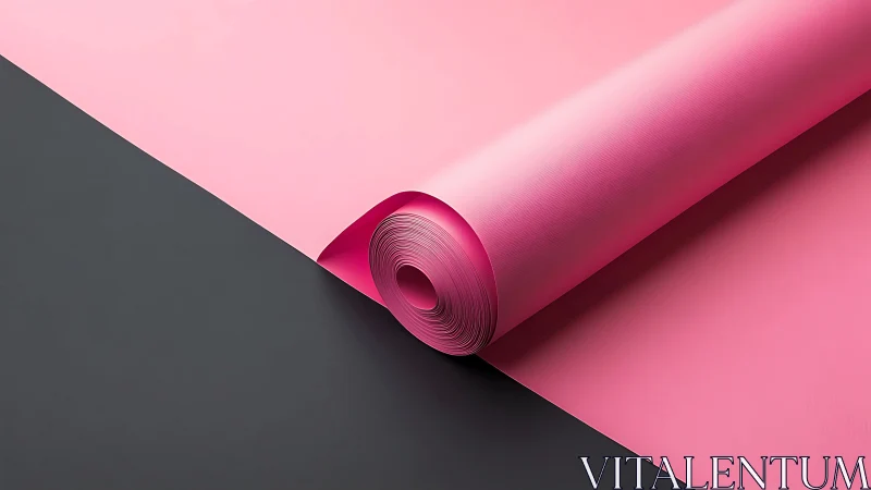 Soft pink paper roll resting on bold charcoal backdrop.