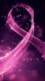 Digital painting of luminous pink awareness ribbon symbol.