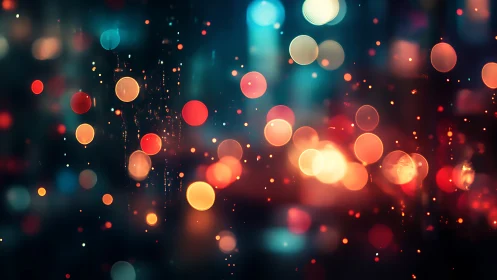 Defocused circular light bokeh overlays dark blurred background