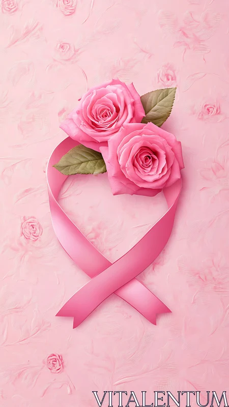 Pink Roses in Heart Ribbon Composition.