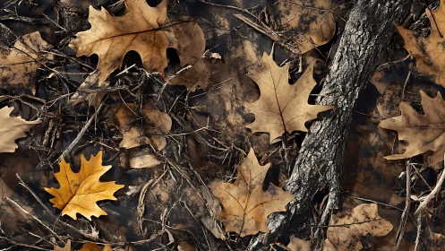 Autumn oak leaf litter forms layered organic camouflage pattern
