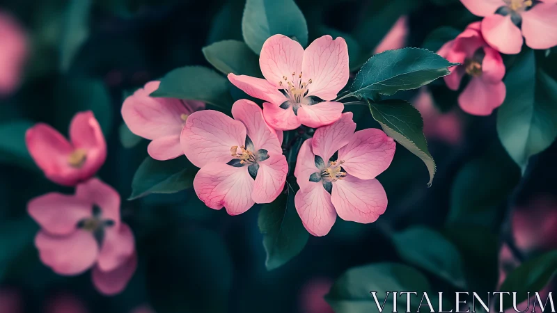 Delicate Rose Petals Dancing in Teal Paradise.