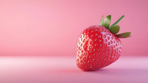 Realistic 3D Strawberry on Soft Pink Background, Minimalist Style.
