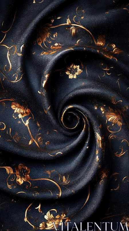 Velvet cosmos twirls with molten gold floral constellations