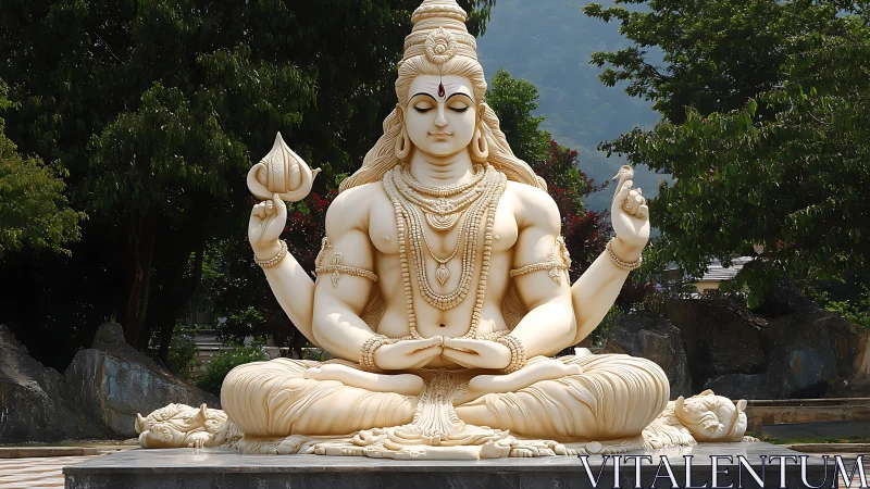 Large seated Shiva statue in meditative pose outdoors.