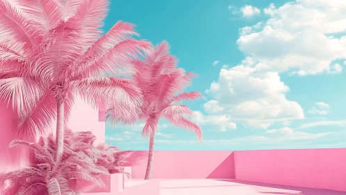 Cotton candy palms over pastel minimalist terrace dreamscape.
